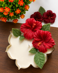 Crimson Hibiscus Floral Candle Urli