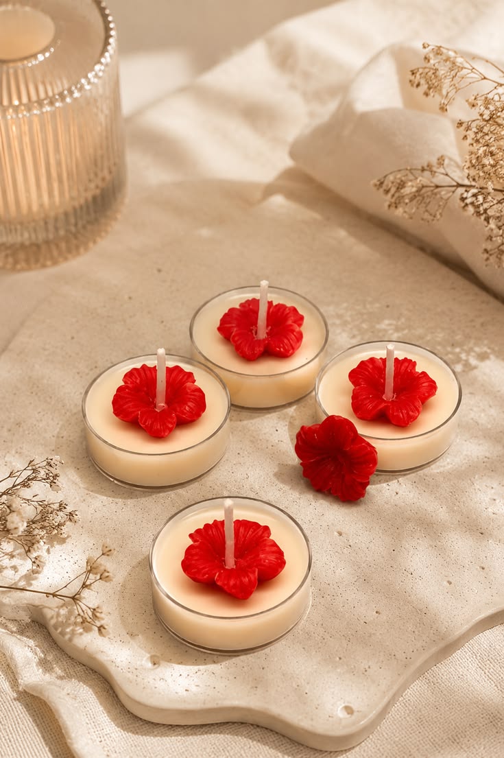 Small Tea light Hibiscus Jar Candle