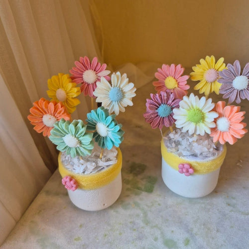 Daisy Candle Bouquet in Decorative Pot