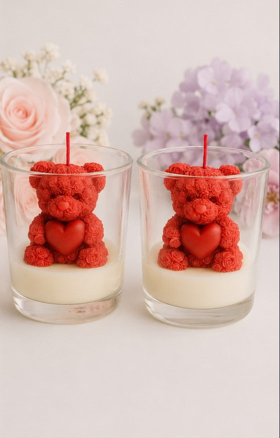 Handcrafted Bear with Heart top with pastel jar set