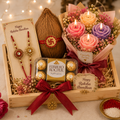 Premium Raksha Bandhan Gift Hamper with Ferrero Rocher, Candle Bouquet & Rakhis | Festive Gift Box by Wrapped Emotionz