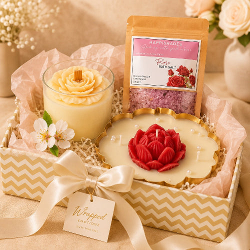 Luxury Rose Candle & Bath Salt Gift Set – Self-Care Spa Hamper