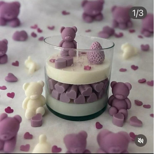 Teddy Bear & Heart Layered Candle in Glass Jar