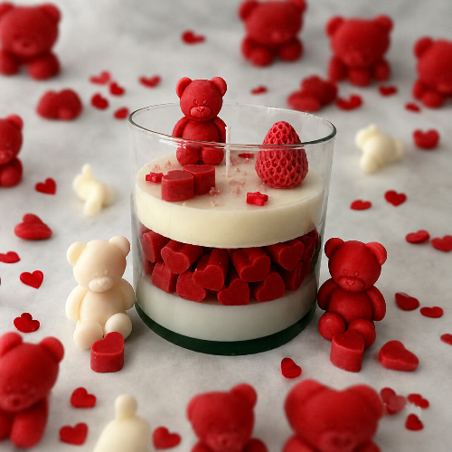 Teddy Bear & Heart Layered Candle in Glass Jar