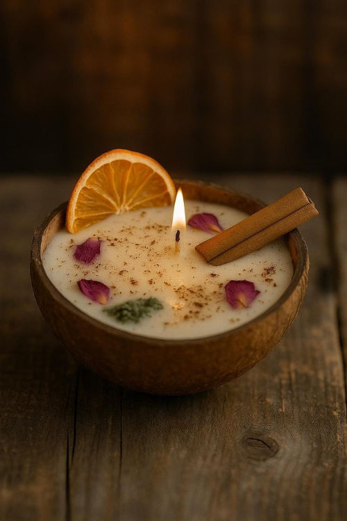 Luxury Gift Hamper with 2 Handmade Coconut Shell Candles & Cadbury Chocolates