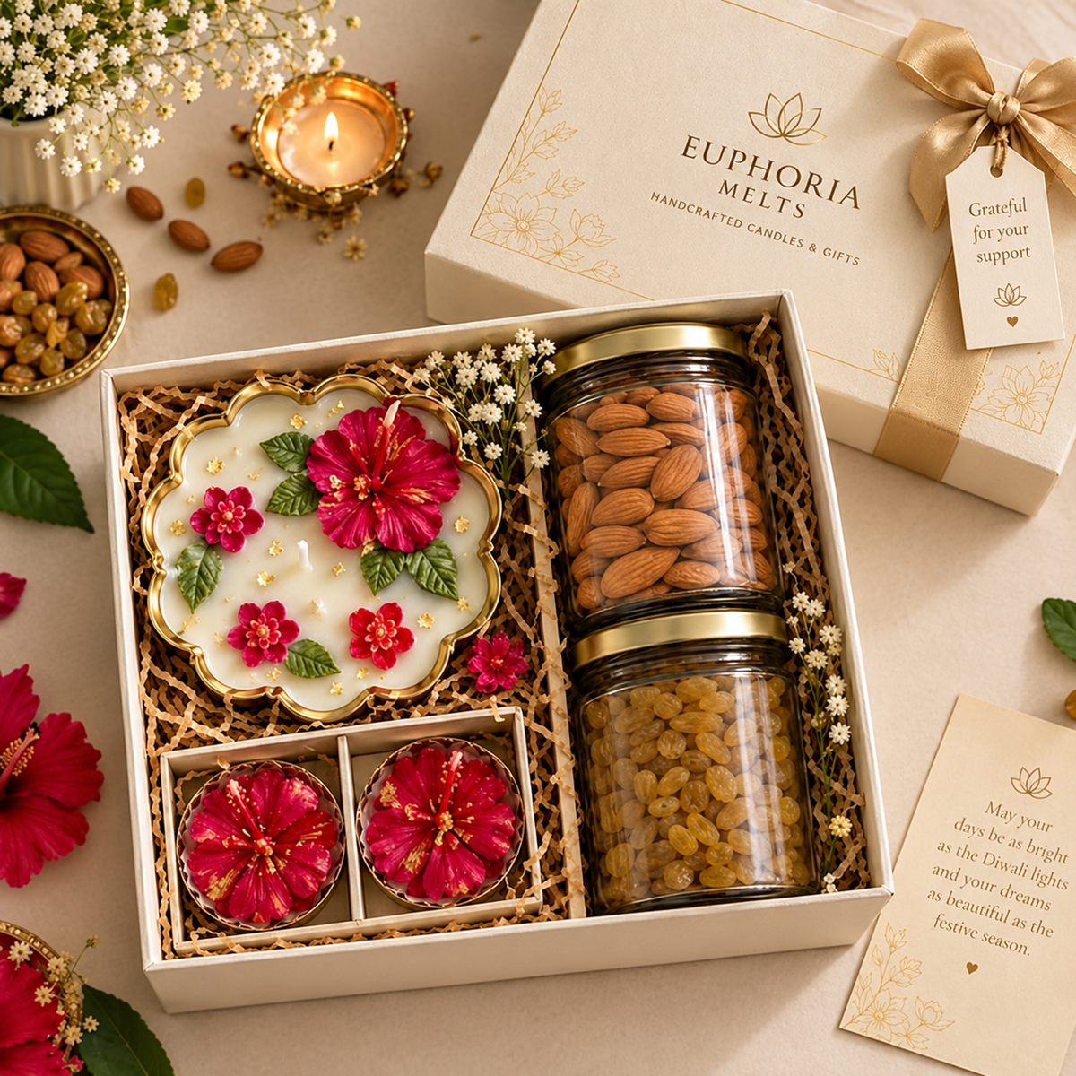 Small Diwali Hamper with Beautiful Hibiscus
