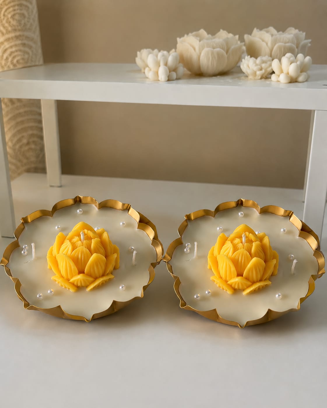 Golden Lotus Glow Candle Pair